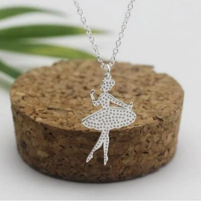 Женское ожерелье из серебра 925 пробы с подвеской в виде красивой балерины |