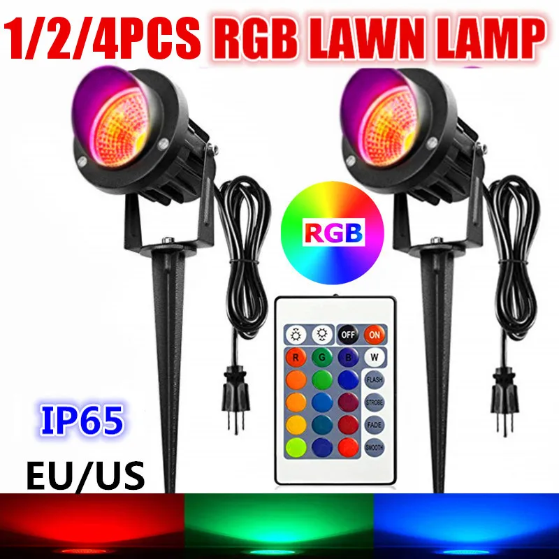 1/2/4 шт. 10 Вт RGB садовый светильник проектор светодиодный газонный светильник с пультом дистанционного управления Водонепроницаемый IP65 Открытый Пейзаж Светодиодный прожектор лампы AC85-265V по стандартам ЕС/США