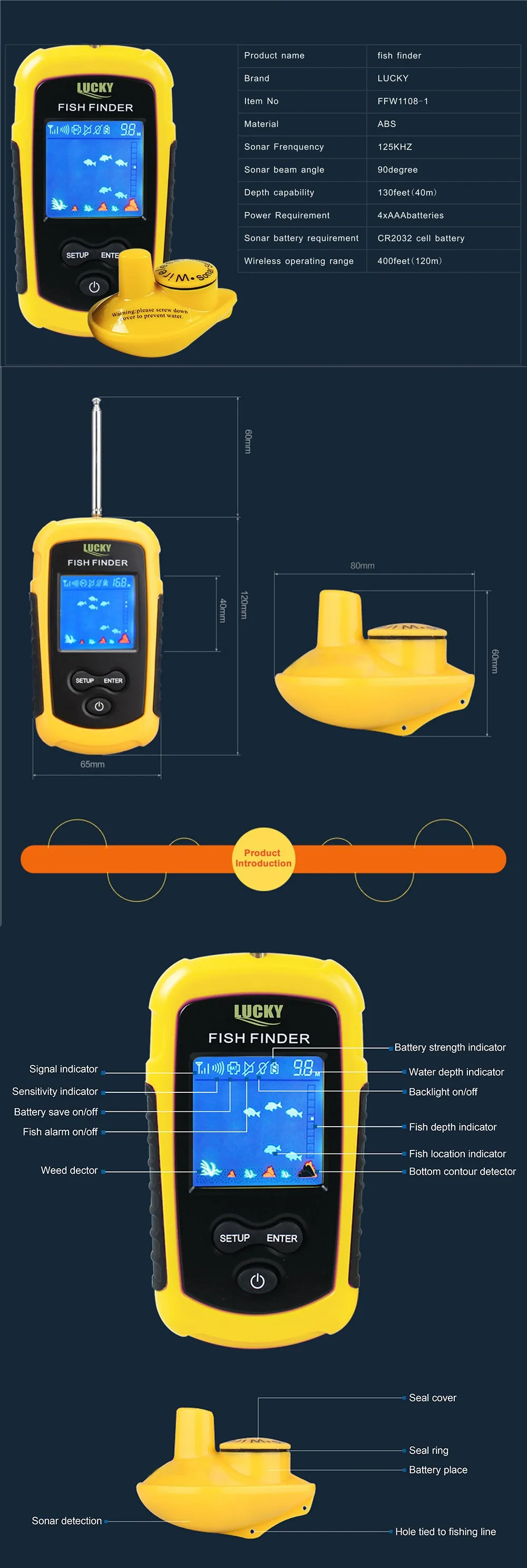 LUCKY Fishing finder эхолоты для рыбалки портативный эхолот беспроводной рыболовный датчик поиска глубины контур водонепроницаемый эхолот глубины