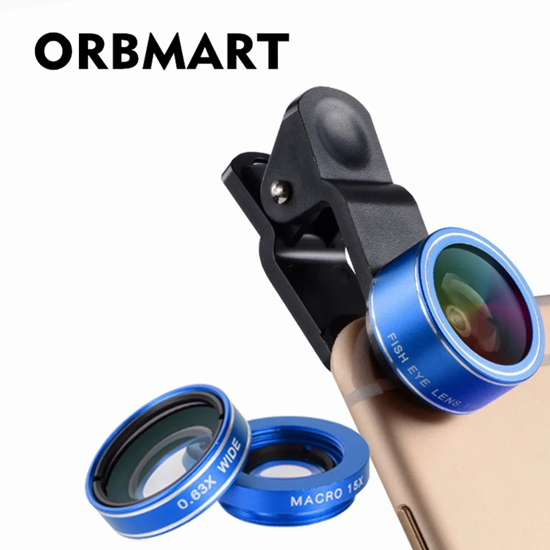 Объектив для мобильного телефона ORBMART 3 в 1 Рыбий глаз 198 градусов Макро 15X 0.63X