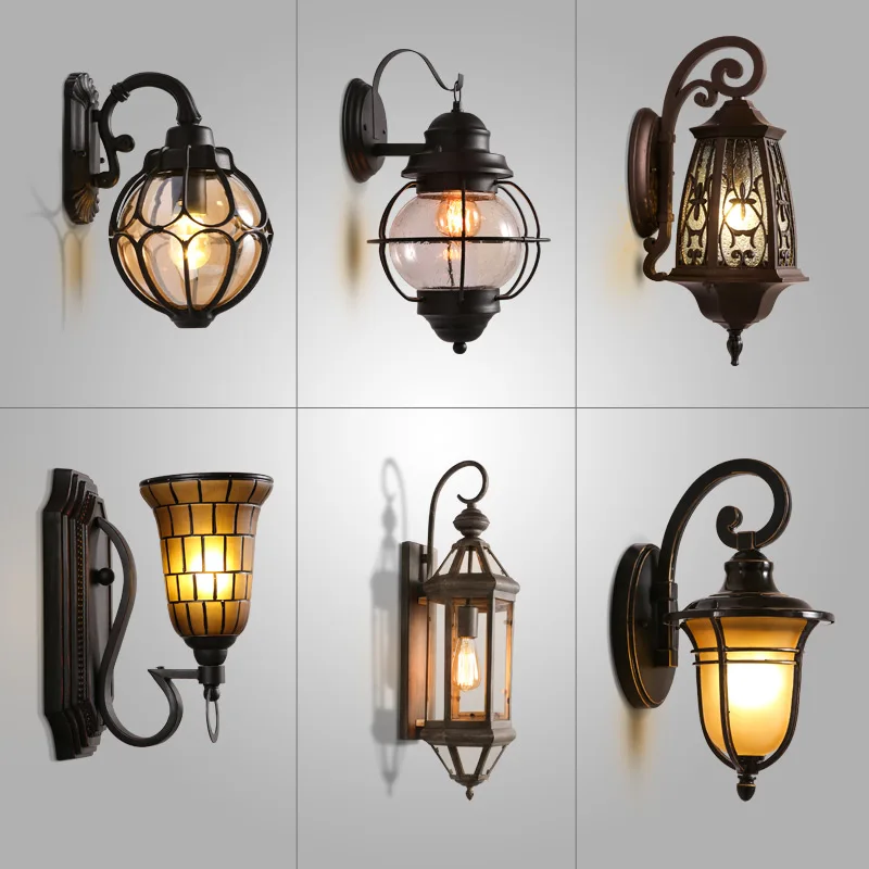 

Vintage Loft Industrial Black Painted Iron Glass Shade E27 LED Warm Light Wall Sconces for Aisle Villa Balcony Stair Wall Lamp