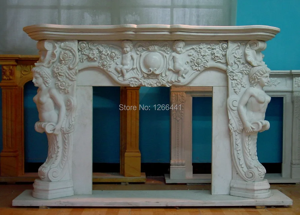 Резной Мраморный газовый камин мантель щедрый американский стиль с богиней