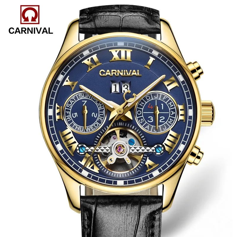 Роскошные карнавальные tourbillon часы мужчин серебро Нержавеющая сталь Водонепроницаемый автомат Дата наручные часы Relógio мужской - Цвет: C5