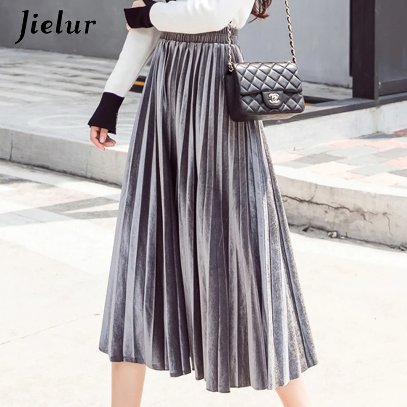 Jielur 2019 Осенняя новая однотонная плиссированная юбка винтажная Высокая талия