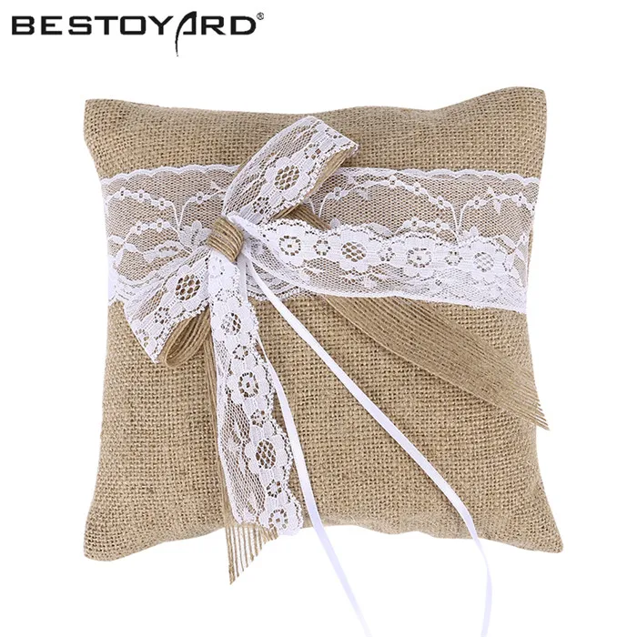 20x20 см Мешковина Hessian рустикальное свадебное кольцо Подушка кольцо несущий кружевной цветок для свадебной церемонии свадебные принадлежности