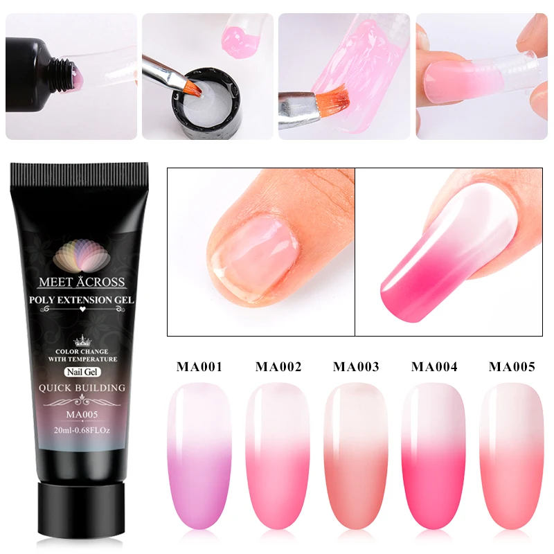 MEET ACROSS Thermal Poly Building UV Gel Varnish Pink Nail Polish Quick For Nails Extensions Hard Jelly | Красота и здоровье