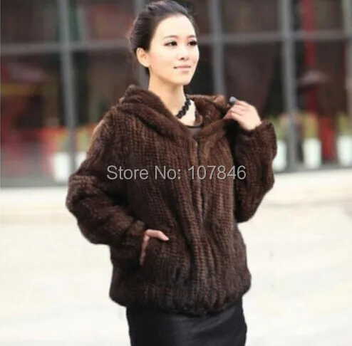 Осенняя женская натуральная вязаная норковая шуба с капюшоном зимняя брикет 4XL 5XL