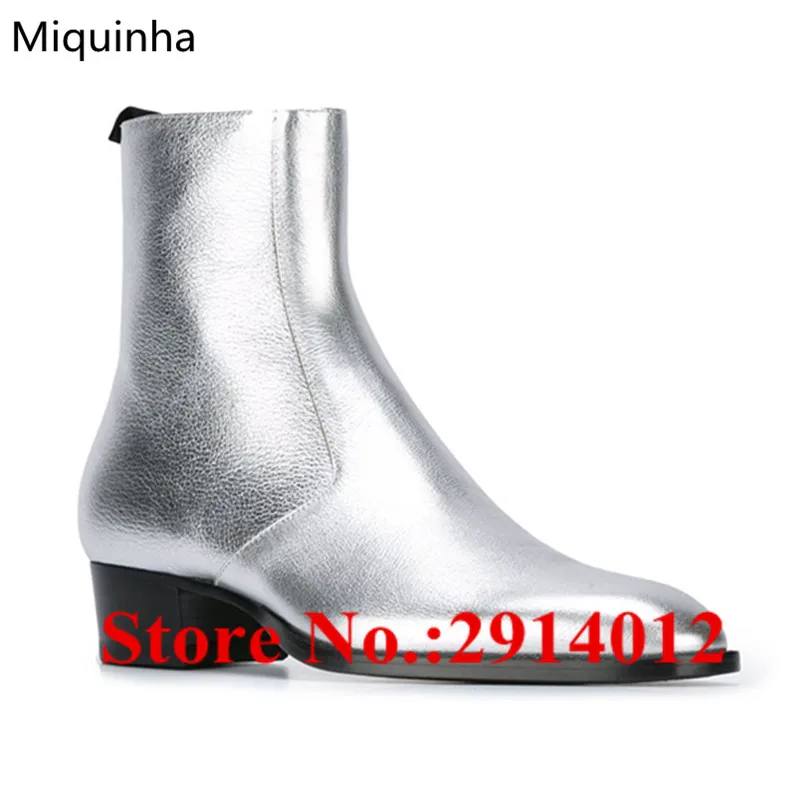 Модные новые Bota Masculina Золотой Серебряный металлический кожаный Wyatt ботильоны с