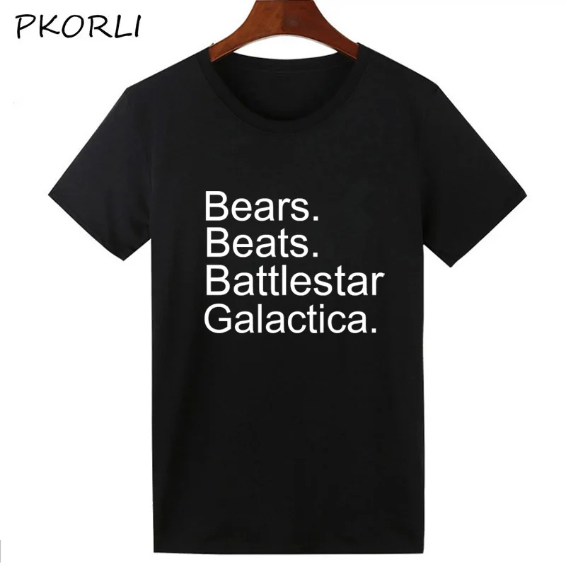 Pkorli женские топы забавные печатные буквы медведи Beets Battlestar Galactica футболки