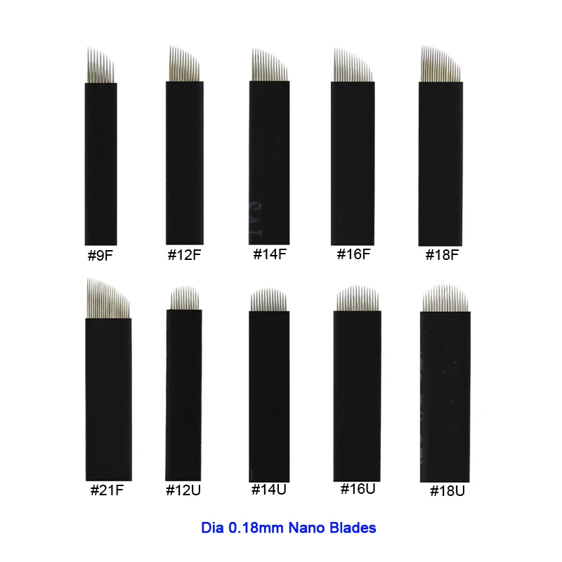 500Pcs Black Colors Microblading Blades Eyebrow Tattoo Needles 0.2mm 12/14/16/18/21U Shape For Permanent Makeup Manual Pen