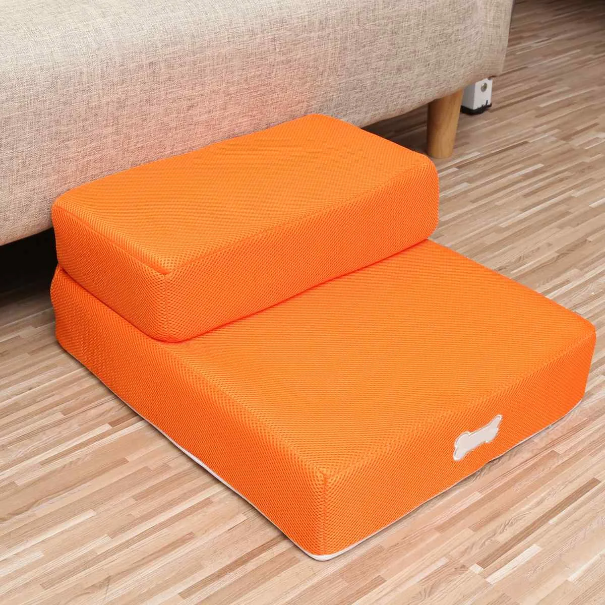 Orange 2 шага кошка лестница для собак лестница дышащая сетка складная ПЭТ лестница съемный диван для домашних животных, кровать лестница маленький щенок кошка кровать подушка коврик - Color: Orange