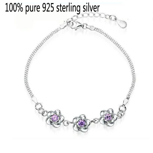 wholesale 100% pure 925 sterling silver full crystal flower bracelet fine jewelry GJ142 | Украшения и аксессуары