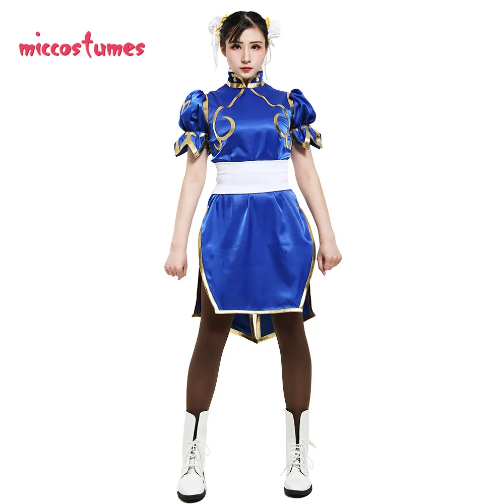 Chun Li Косплей Костюм для взрослых синий Cheongsam вечерние платья на Хэллоуин женский
