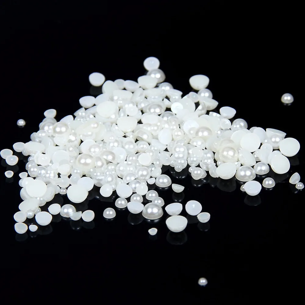 

1.5mm~25mm All Size Choice Pearl White Color Flat back ABS round Half Pearl beads, imitation plastic half pearl beads