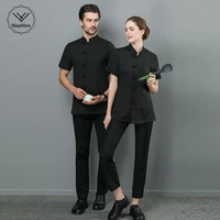 chinese chef uniform short sleeve food service chef clothes chef jacket restaurant hotel catering kitchen white black work shirt