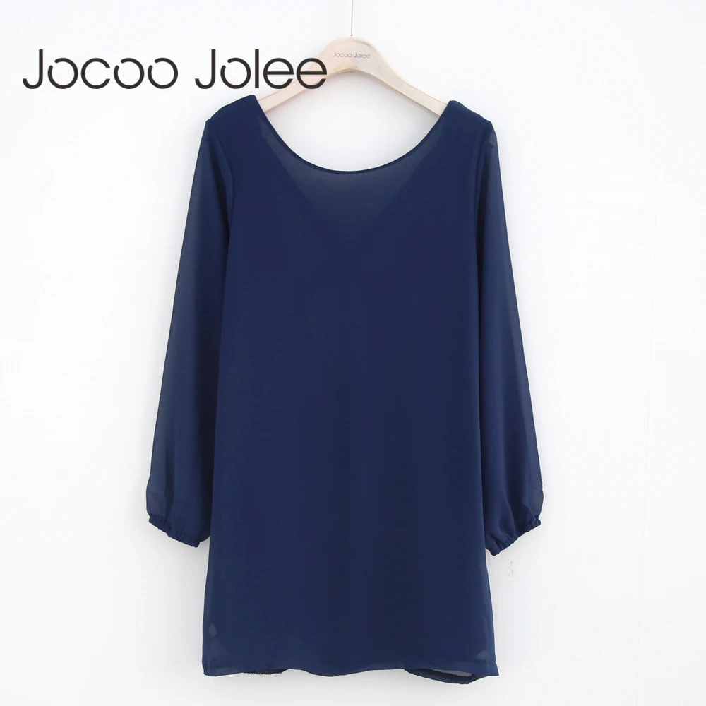 Женское теплое платье Jocoo Jolee однотонное повседневное Свободное с круглым