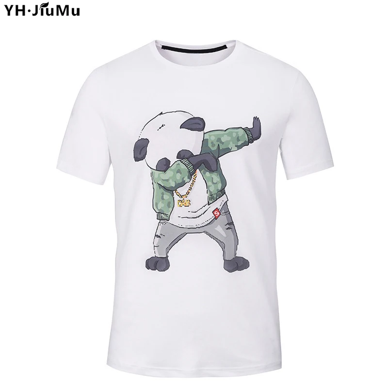 YH. jiumu белый Для мужчин Футболки 2018 мультфильм Хип Прохладный Panda новые летние для