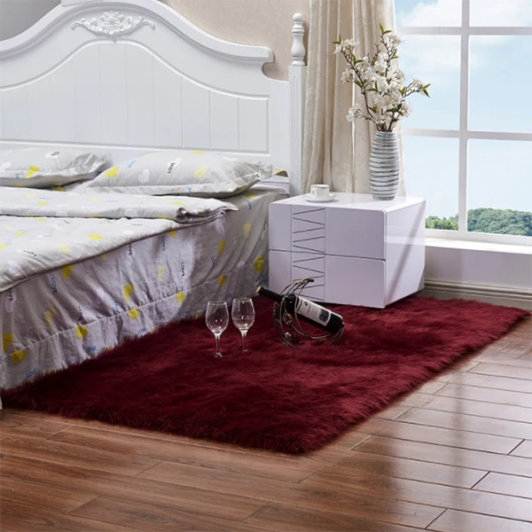 Burgundy Fluffy Soft Artificial Wool Carpet Fur Area Rugs White Shaggy Rectangle/Square /Area Rugs Warm Seat Pad Home Decor - Color: Burgundy