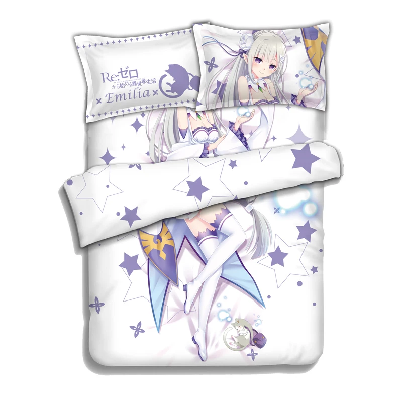 Японское аниме Re Zero kara Hajimeru Isekai Seikatsu Emilia простыня или пододеяльник с двумя
