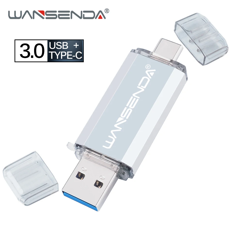Серебристый WANSENDA 2 в 1 type-C USB 3,0 флеш-накопители 512 ГБ 256 ГБ 128 ГБ флеш-накопитель для type C Android/PC 32 Гб 64 Гб флешки OTG - Цвет: Серебристый