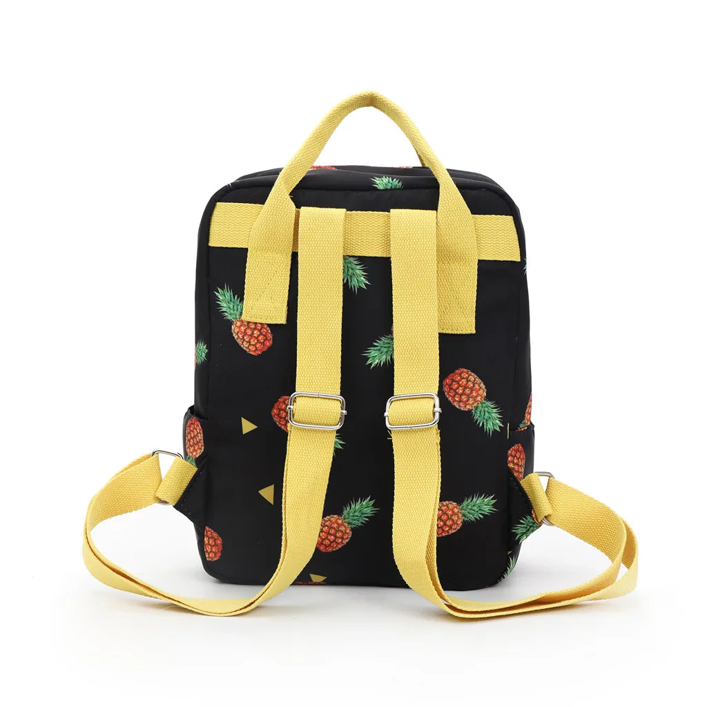 Фото Рюкзак женские Мода Pineappl Печать холщовый рюкзак для путешествий Черный Белый