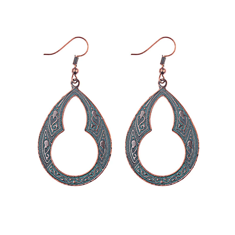 2018 Этническая Для женщин вердигрис листья и цветы серьги ретро Винтаж