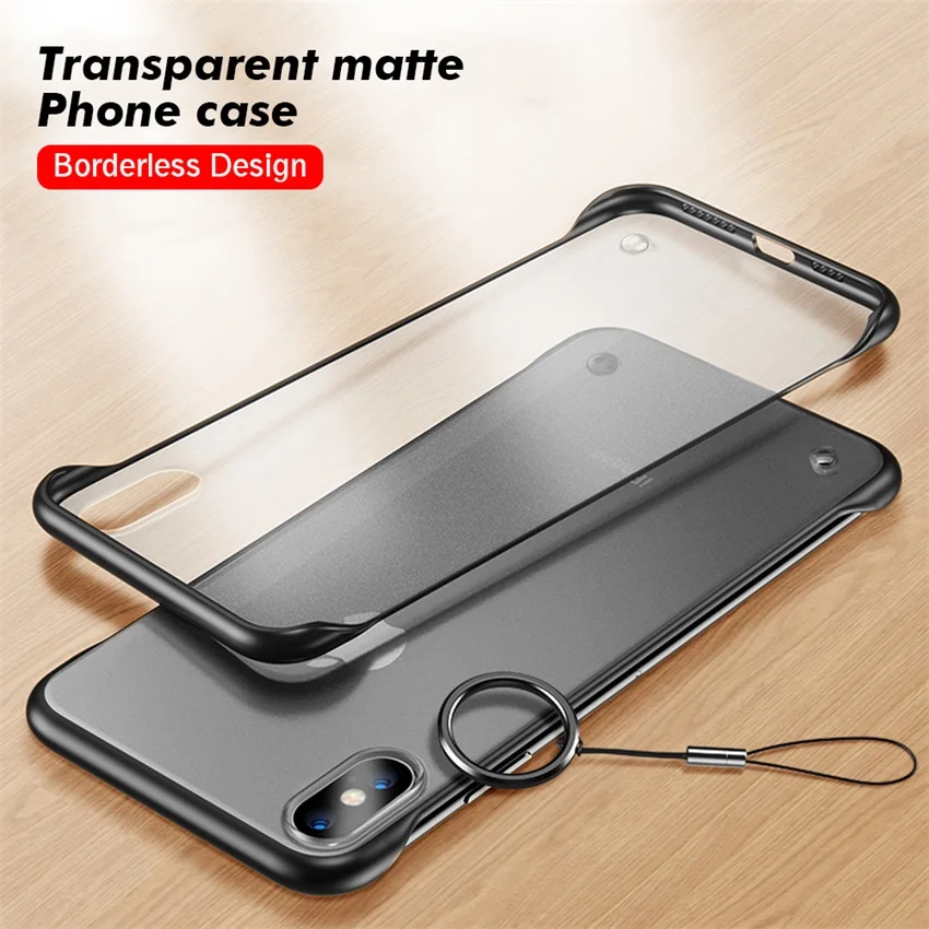 Frameless Matte Case For iPhone 7 8 6 6s Plus Transparent Hard PC Cover for X XS Max XR With Finger Ring Lanyard Cases |