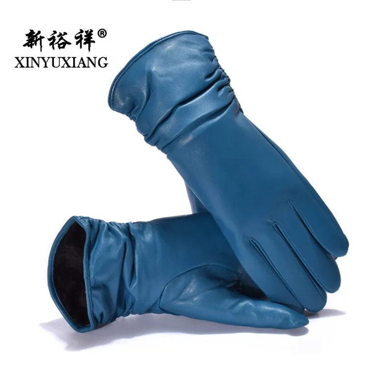 XINYUXIANG модные перчатки из натуральной кожи для женщин короткие красные зимние
