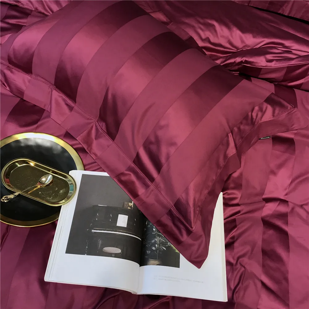 Luxury 10cm satin stripe duvet cover set for home textiles 4pcs 100% Cotton Sateen bedding sets tribute silk quilt covers sheets | Дом и сад