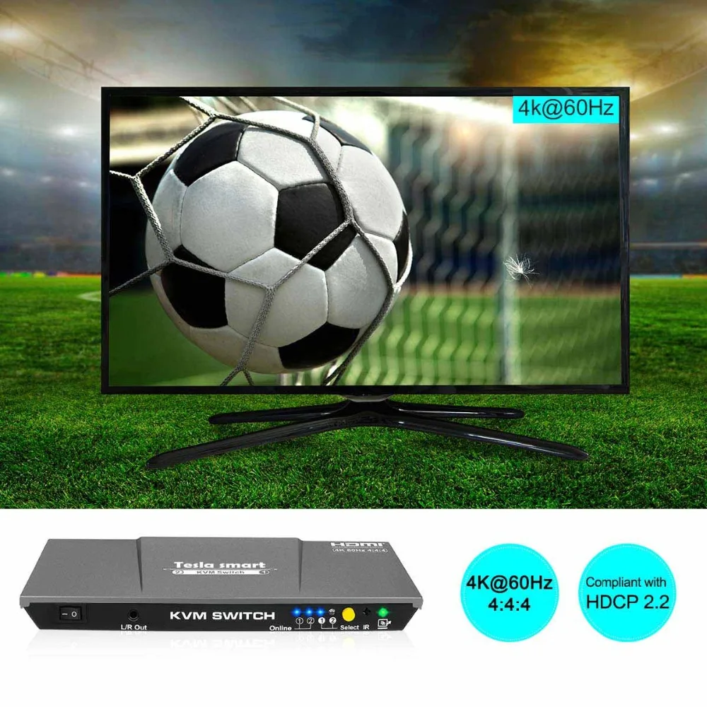 2x1 KVM переключатель 4K60Hz HDMI KVM переключатель 2 порта Tesla smart HDMI переключатель поддержка 3840*2160/4K* 2K и USB 2,0 портов клавиатура и мышь