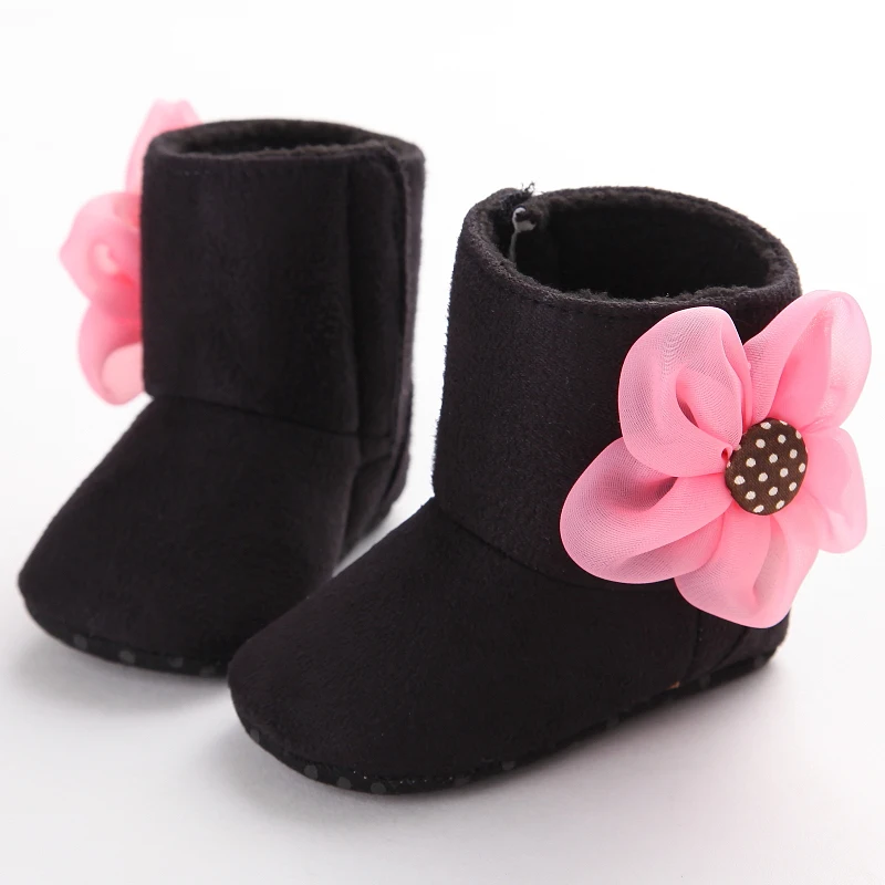 black flowers MiYuebb/детские ботинки с большим цветком для девочек; детская обувь для малышей; теплая удобная обувь для малышей - Цвет: black flowers