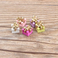 10pcslot new 3d gifts box charm gold color colorful gift box pendants metal enamel charm 811mm for diy jewelry making