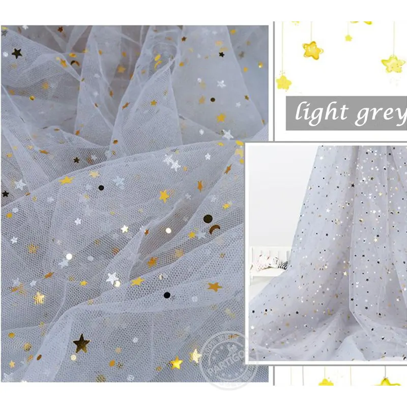 light grey 25 ярдов 15 см тюль рулон катушки блеск органзы Золотая Звезда Луна Тюль органза DIY юбка-пачка поставки детский душ Свадебный декор - Цвет: light grey
