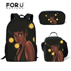 Школьные ранцы для детей FORUDESIGNS 3 шт.компл., черные школьные ранцы с художественным принтом для африканских девочек, школьные сумки для подростков, портфели для учеников начальной школы