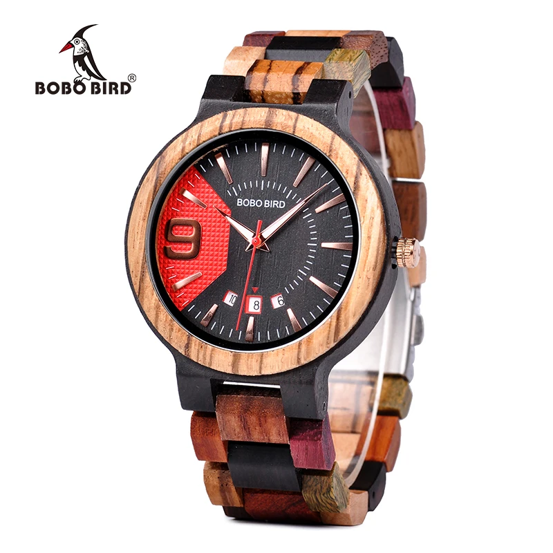 

BOBO BIRD Q13 Date Display Business Watch for Mens Mixed Wooden Quartz Wristwatch in Wood Gift Box relojes hombre