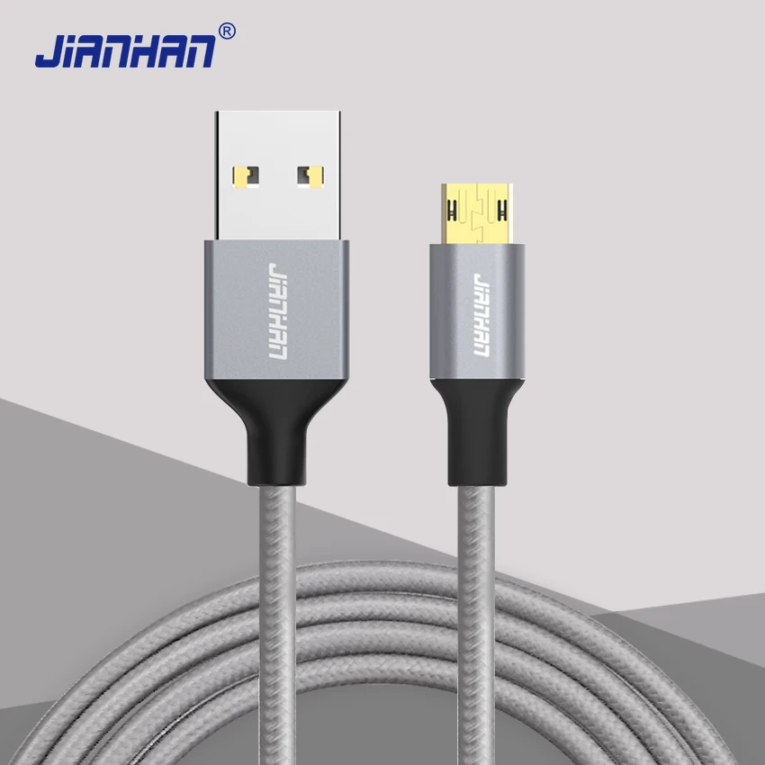 Двусторонний кабель Micro USB JianHan 2 м 1 для быстрой зарядки и передачи данных Samsung S6 S7
