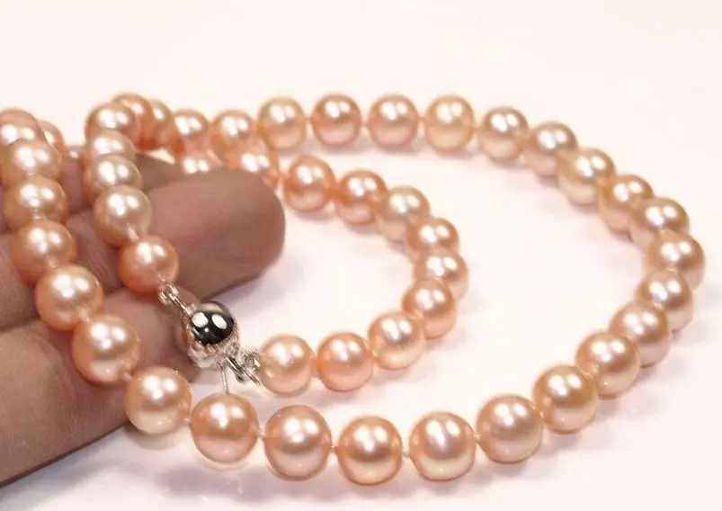 elegant 9-10mm south sea gold pink pearl necklace 18inch>Selling jewerly free shipping