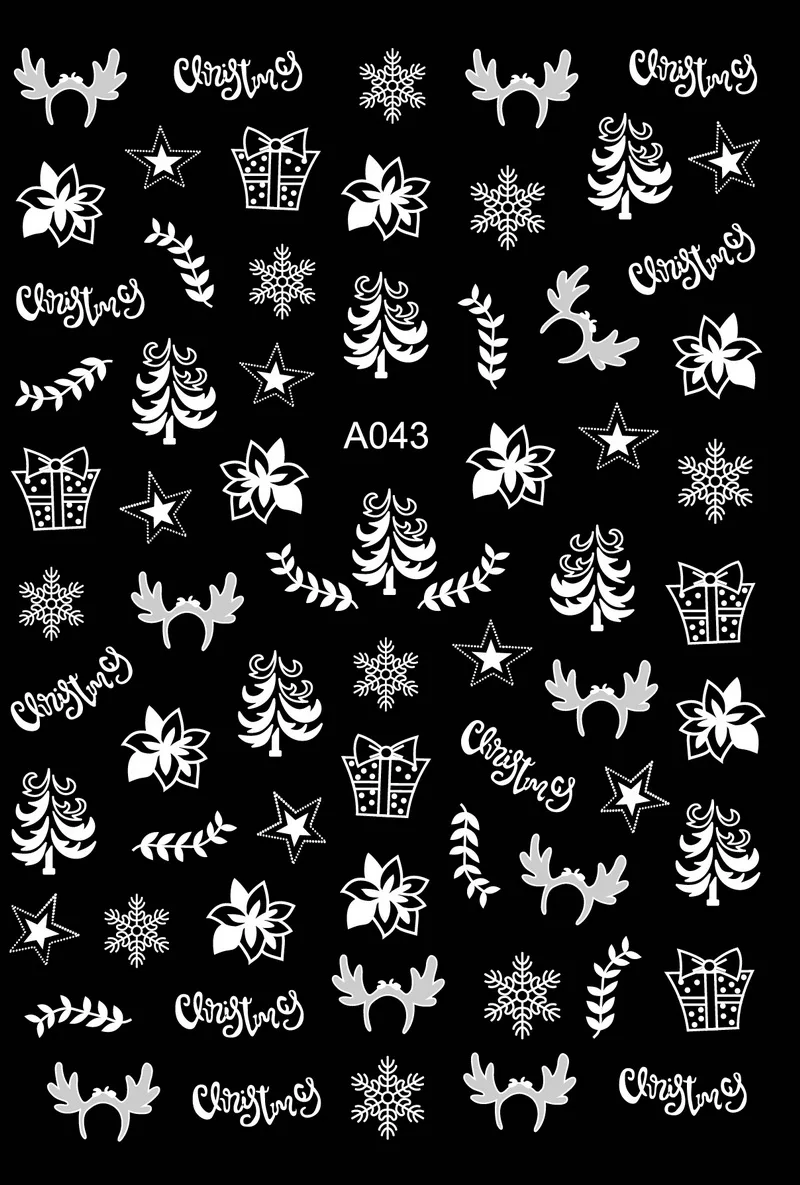 

20 Designs Christmas Nail Art Stickers 3D Metalic Snowflake Christmas Tree Nail Decorations Sticker