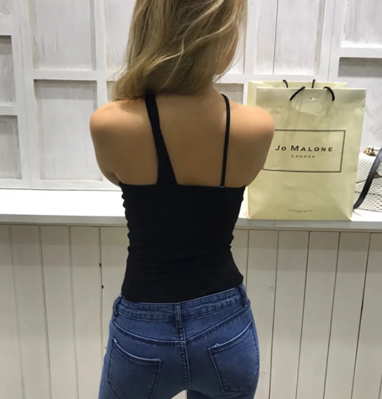 Single Shoulder Suspender vest for 2018 Sexy Night Club acrylic party night tank top Женская одежда