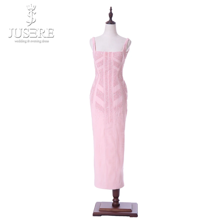 Pink Straps Square Neckline Tea Length Open Low Back Beads Pattern Special Cutting Short Women Casual Dress Prom Gowns 2018 | Свадьбы и