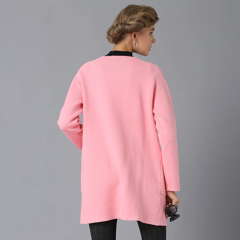 SFFZ 2019 Elegant Female Long Cardigans Open Stitch Knitting Sweater Women O-Neck Oversized Solid White Jacket Coat |