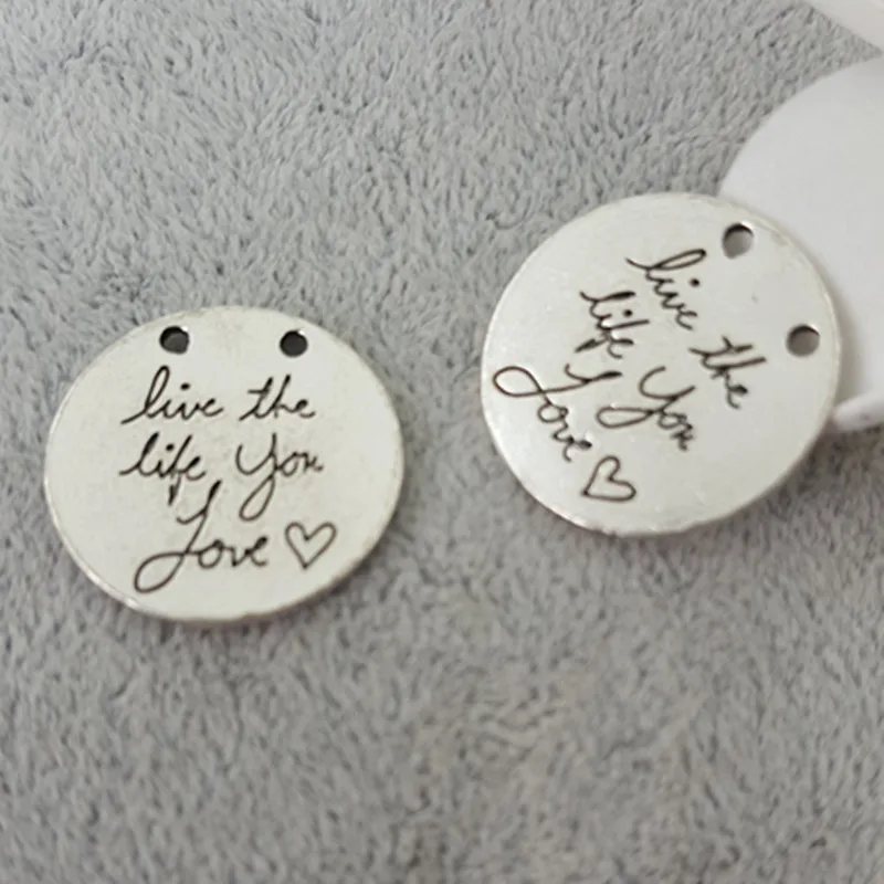 

2021 most popular 10 Pieces/Lot diameter 22mm Antique Silver Plated message charm round charm meter dics charm Jewelry Making