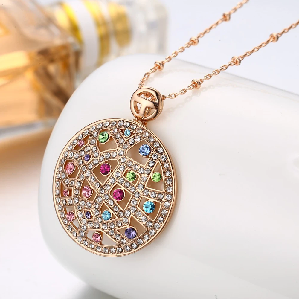 Pinannie золото Цвет 100% Австрия Кристаллы Стразы круглый кулон Цепочки и ожерелья