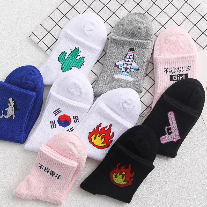 Летние женские короткие носки Корейский Японский хлопок пламя Harajuku девушки