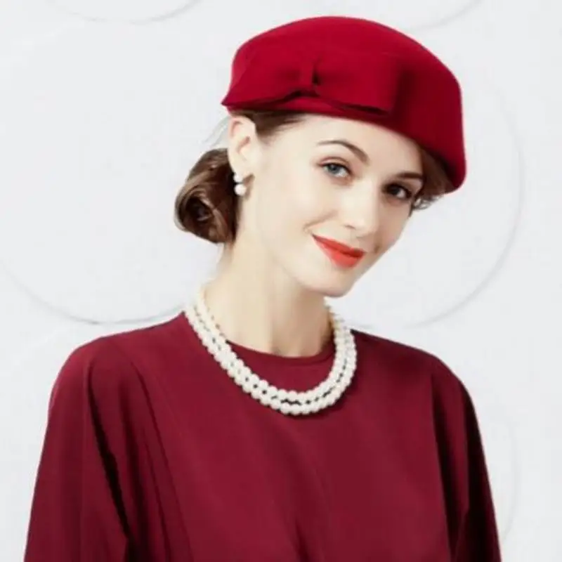 Женская шерстяная шапка Fedoras винтажная Маленькая шляпка из 100% шерсти в