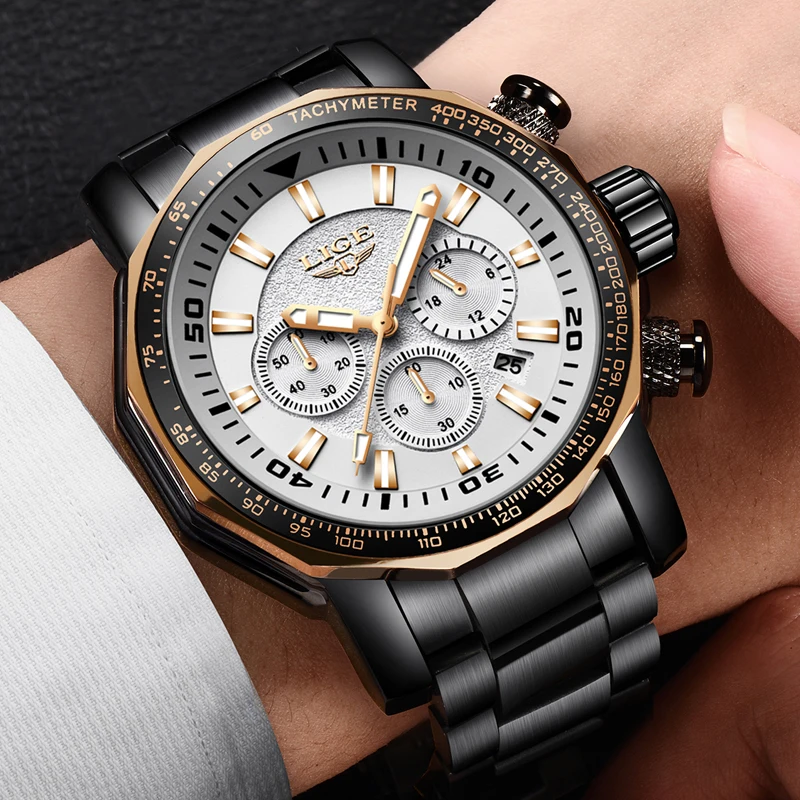 

Relogio 2018 New Mens Watches Big Dial Military LIGE Chronograph Top Brand Luxury Fashion Men Waterproof Sport Quartz Wristwatch