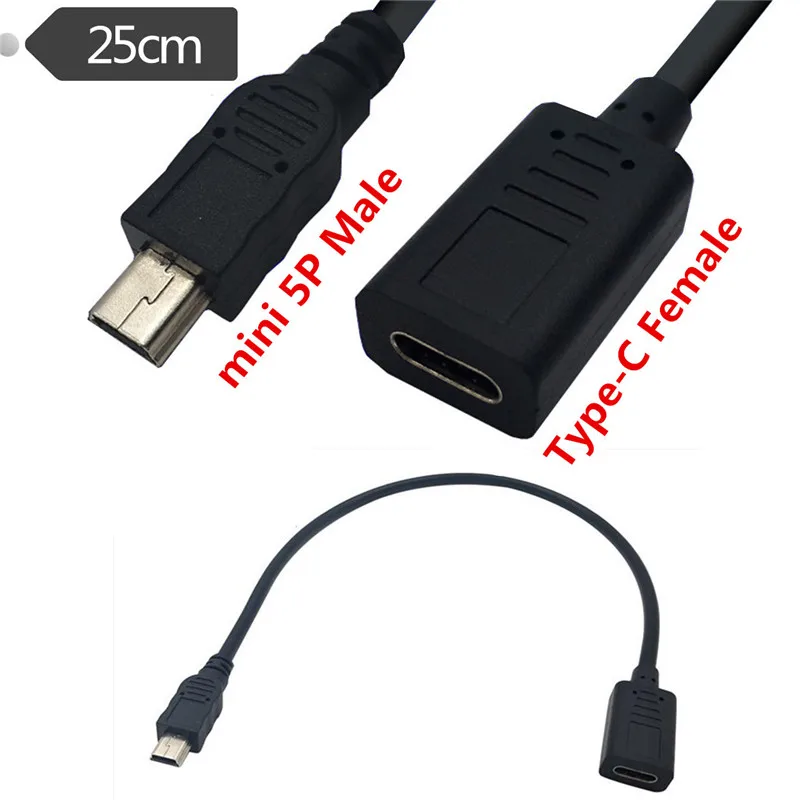 25 см USB mini 3. 0 5Pin штекер до 2 тип C гнездо Кабель для передачи данных|Компьютерные
