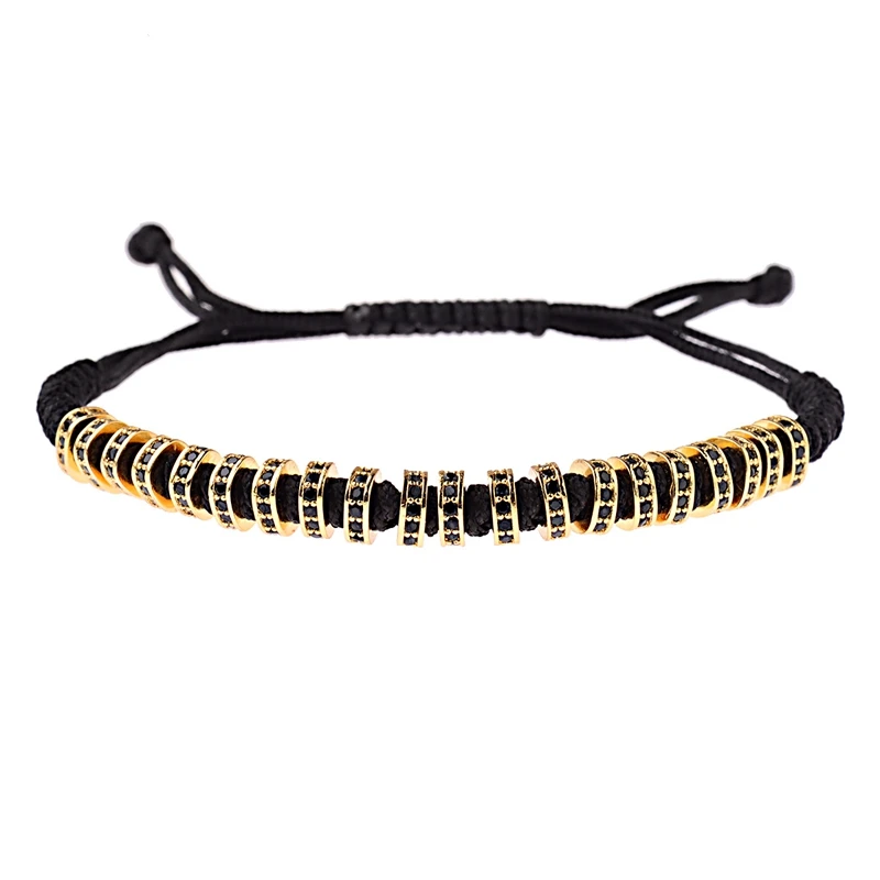 

Amader Luxury Charm Men Gold Bracelets Handmade High Quality Black Cz Spacer Copper Bead Bracelets&Bangles Pulseras AB1288