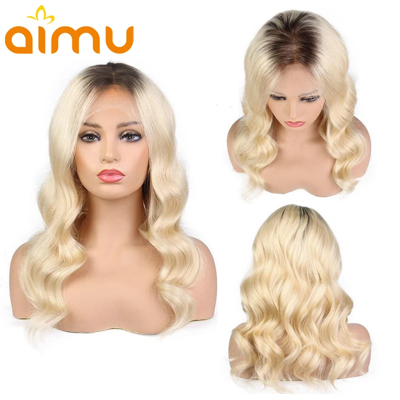 Ombre 1B 613 черные корни Платина блонд прозрачное кружево спереди свободная волна