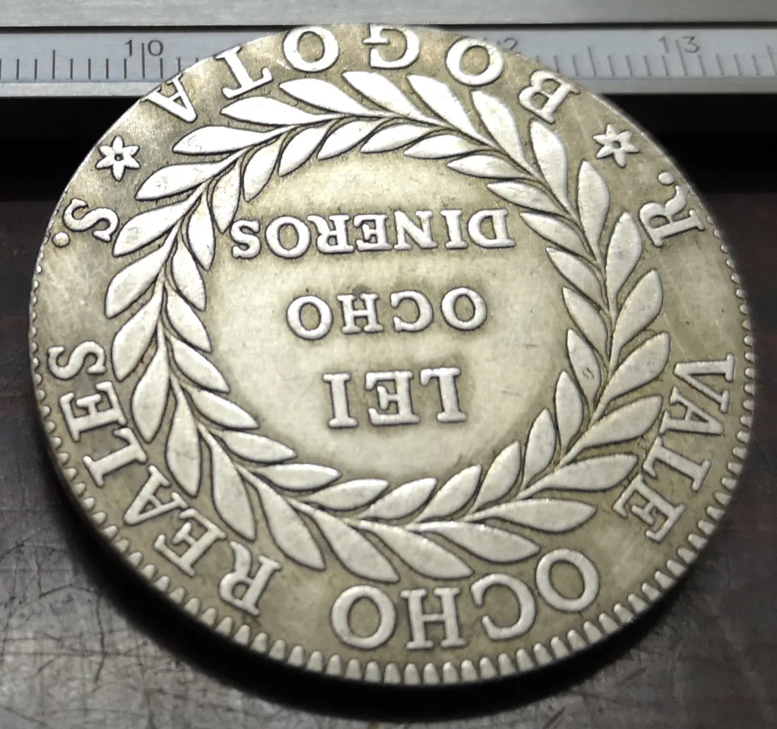 1839 Колумбия 8 реалов (кулебрилла Республика Нуэва Гранада) Посеребренная КОПИЯ